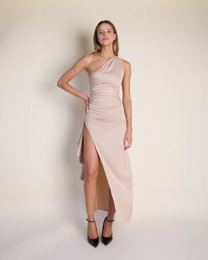 Alicia - Şampanya Rengi Maxi Elbise